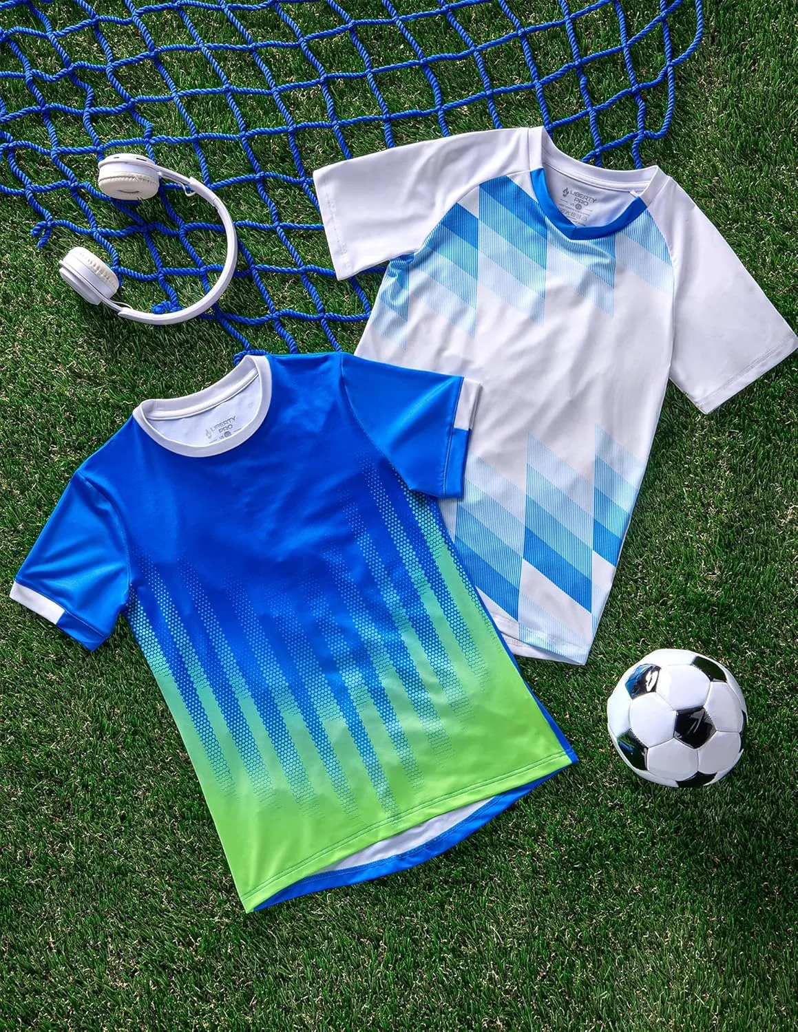 2 Pack Boys' Soccer Jerseys, Dry Fit Athletic Short Sleeve T-Shirts for Youth Kids, Performance Tops Activewear
