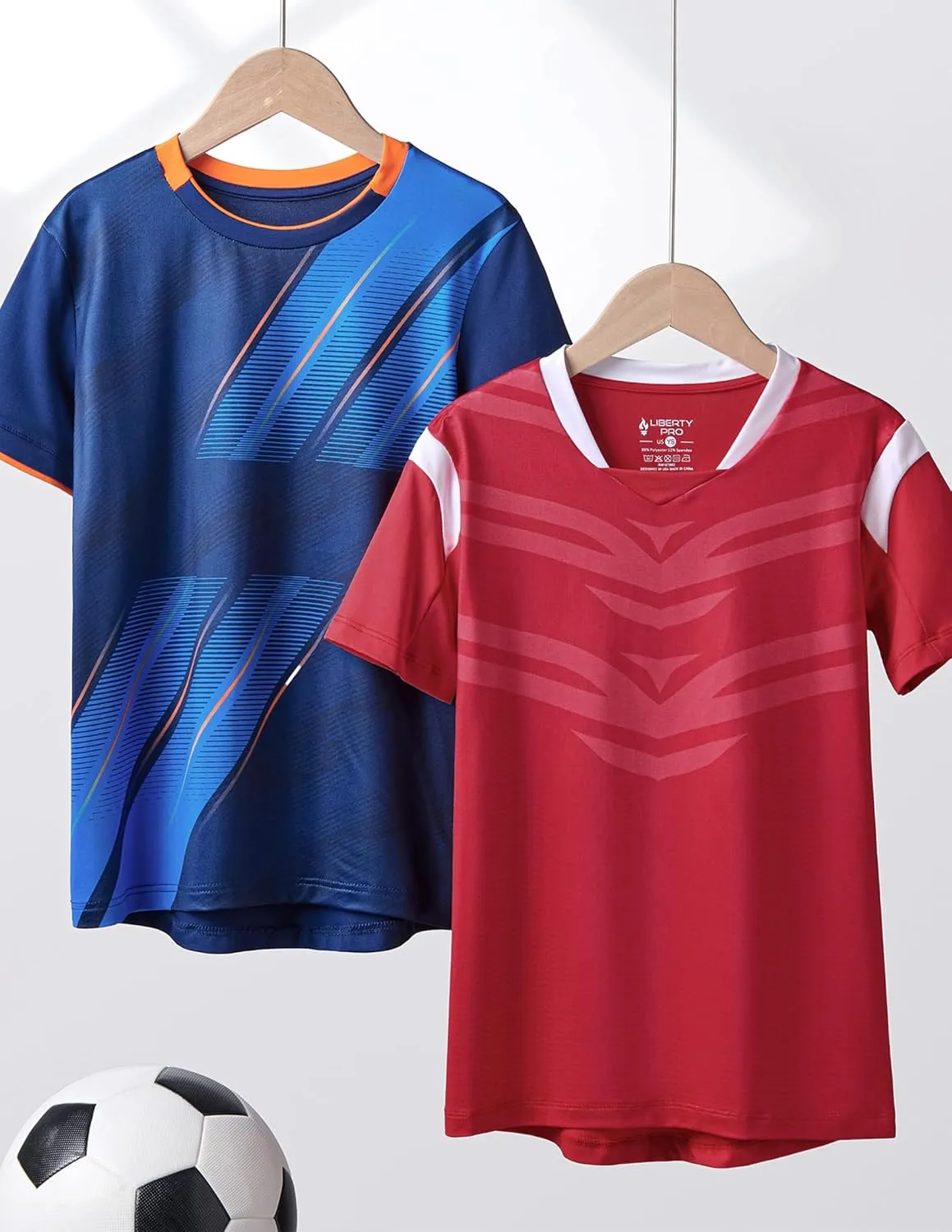 2 Pack Boys' Soccer Jerseys, Dry Fit Athletic Short Sleeve T-Shirts for Youth Kids, Performance Tops Activewear