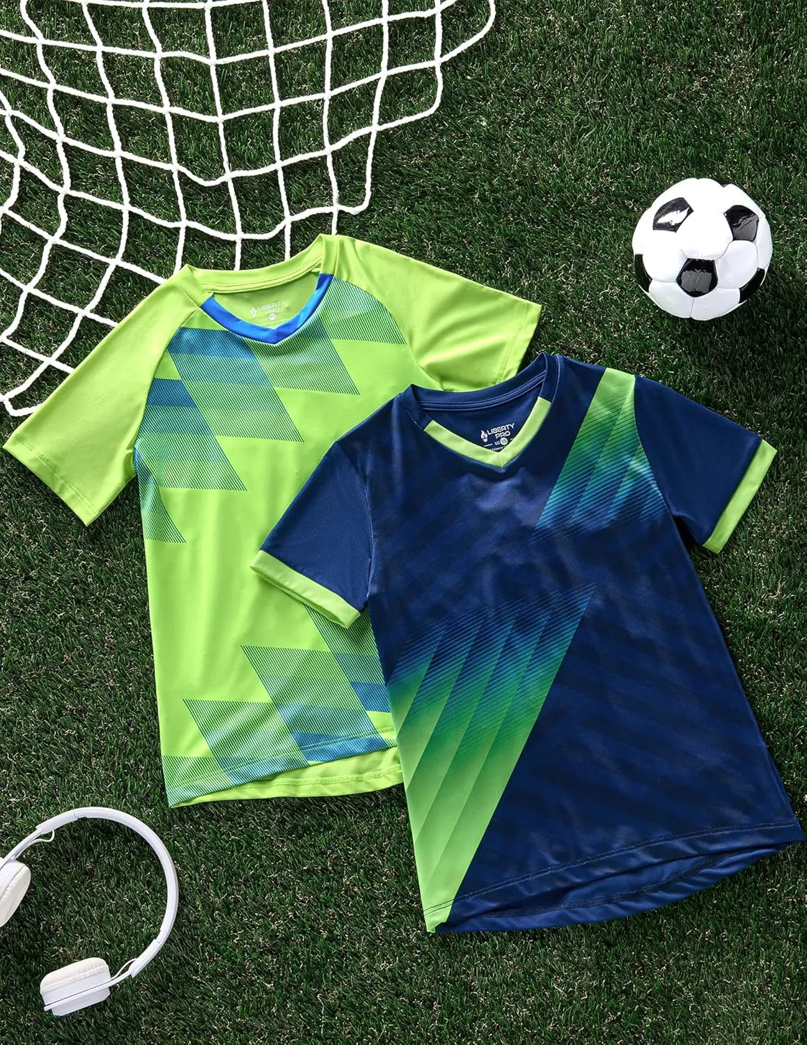 2 Pack Boys' Soccer Jerseys, Dry Fit Athletic Short Sleeve T-Shirts for Youth Kids, Performance Tops Activewear