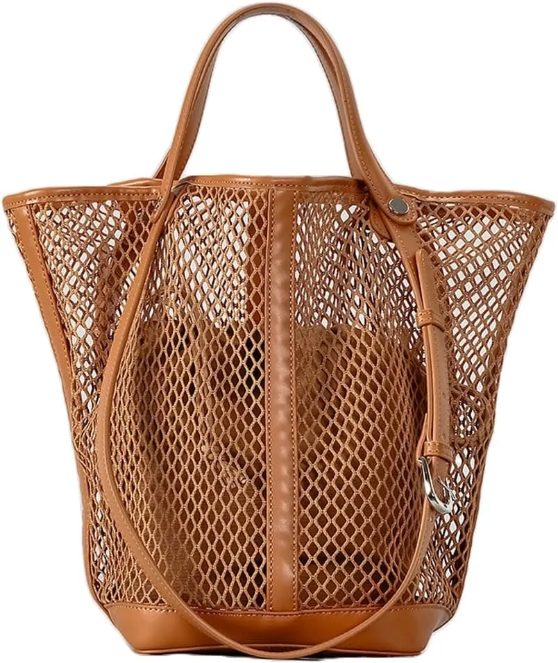 2 Pcs Bohemia Mesh Beach Bucket Bag Women Macrame Underarm Shoulder Tote Bags Crossbody Purse Hobo Bags Summer Handbag