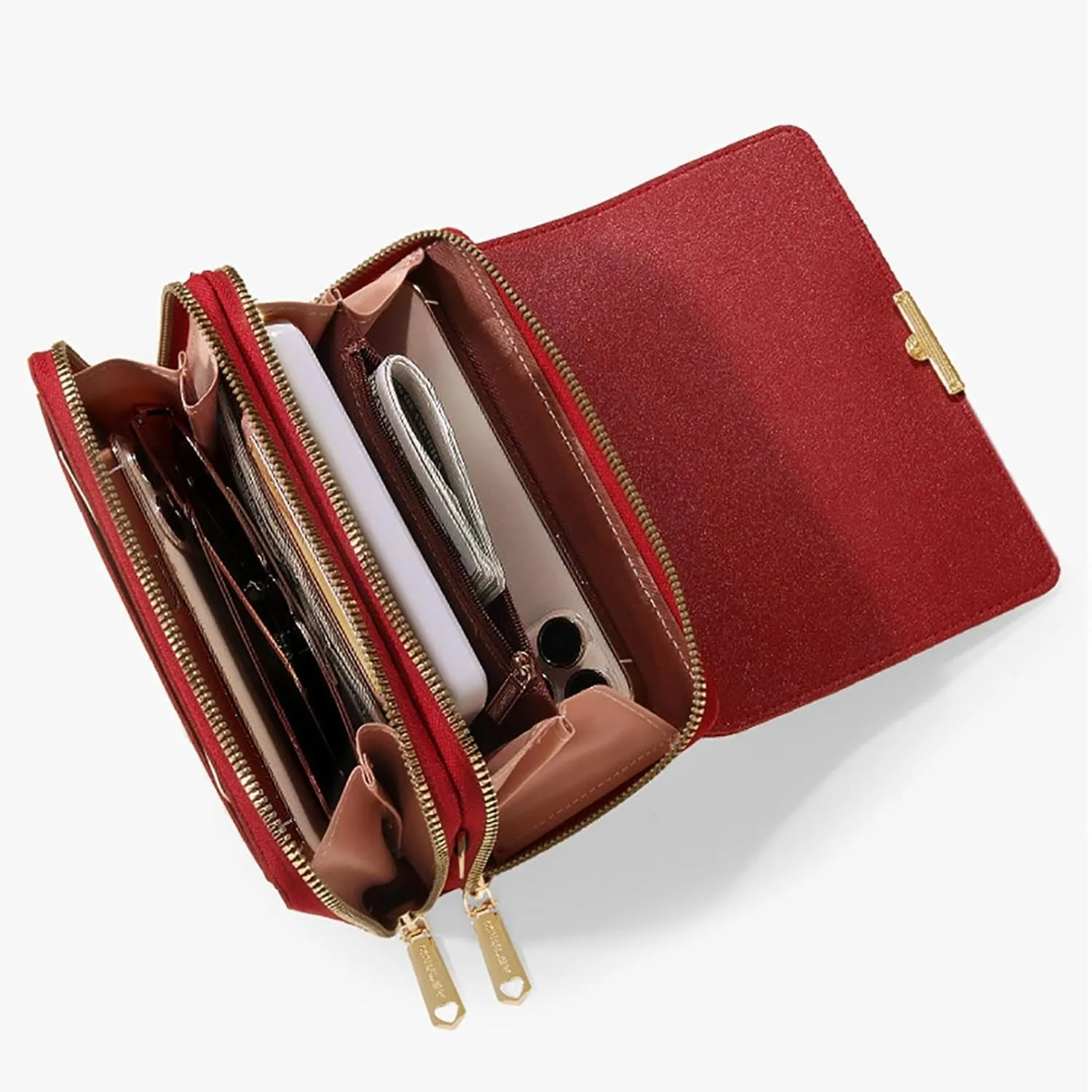 2Pc Women's Wallet Crossbody Phone Bag Shoulder Bag Clutch Purse Bag PU Wallet for Party Wedding Travelling Handbag