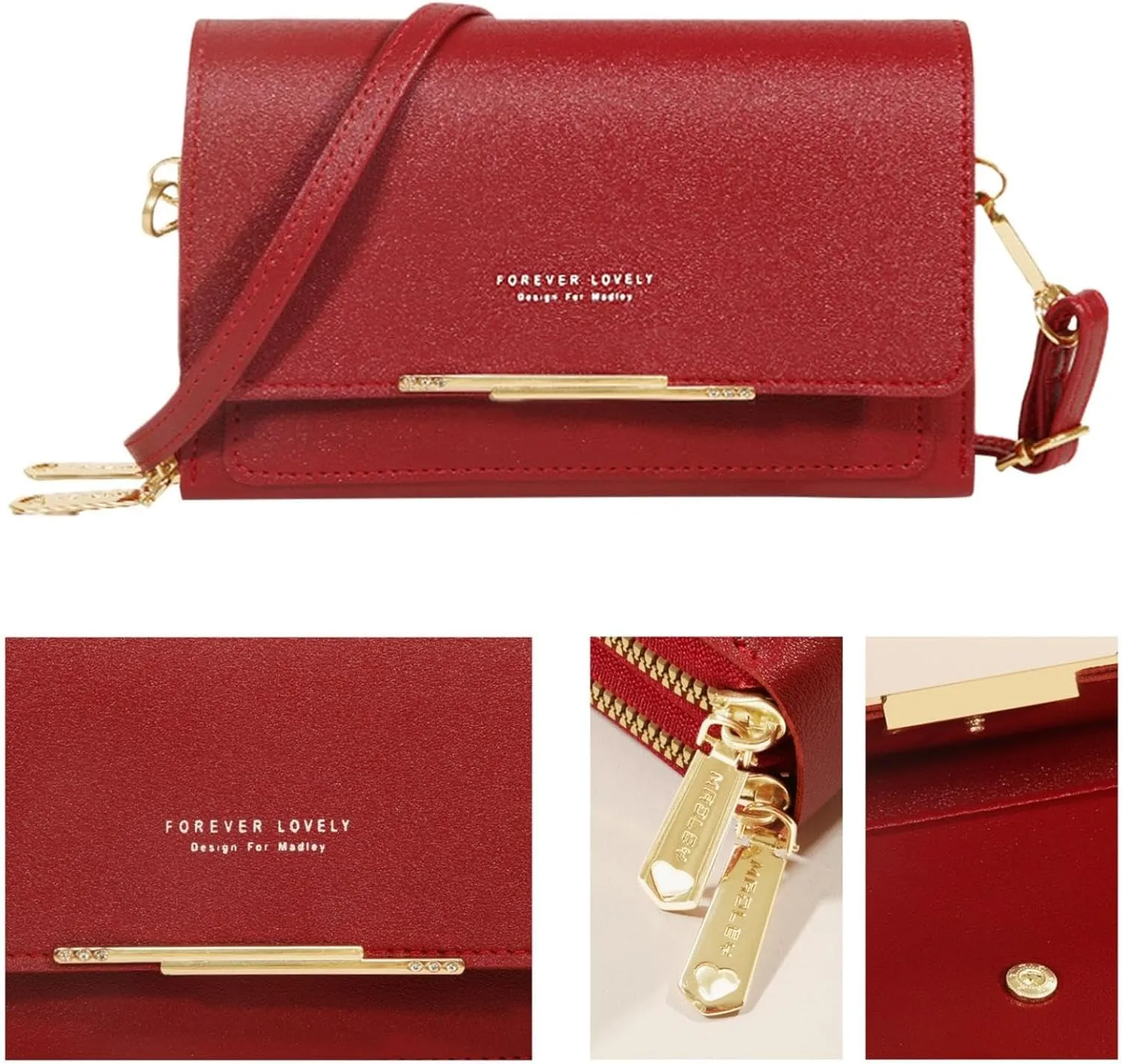 2Pc Women's Wallet Crossbody Phone Bag Shoulder Bag Clutch Purse Bag PU Wallet for Party Wedding Travelling Handbag