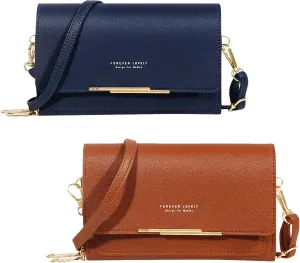 2Pc Women's Wallet Crossbody Phone Bag Shoulder Bag Clutch Purse Bag PU Wallet for Party Wedding Travelling Handbag