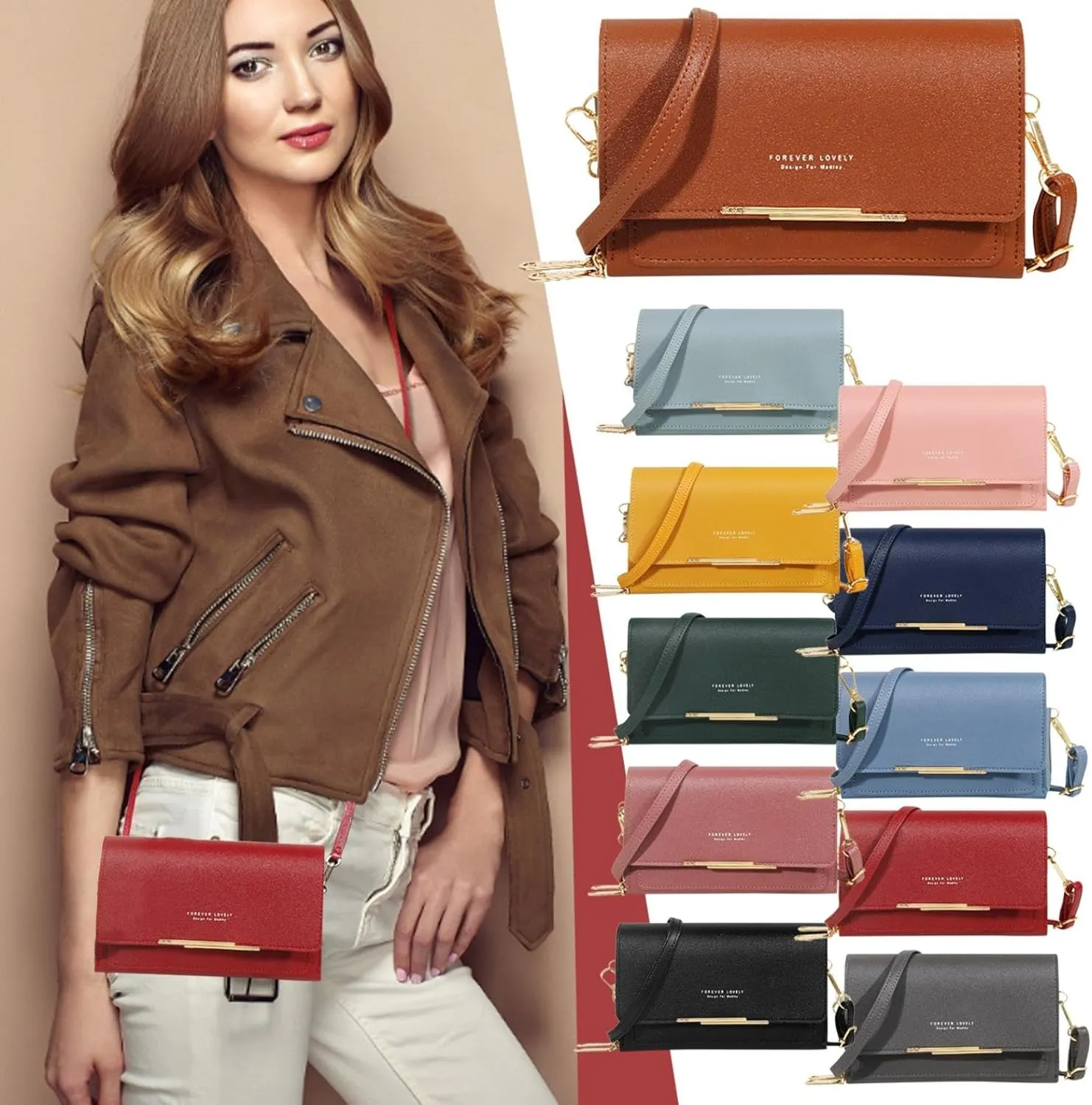 2Pc Women's Wallet Crossbody Phone Bag Shoulder Bag Clutch Purse Bag PU Wallet for Party Wedding Travelling Handbag