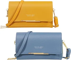 2Pc Women's Wallet Crossbody Phone Bag Shoulder Bag Clutch Purse Bag PU Wallet for Party Wedding Travelling Handbag