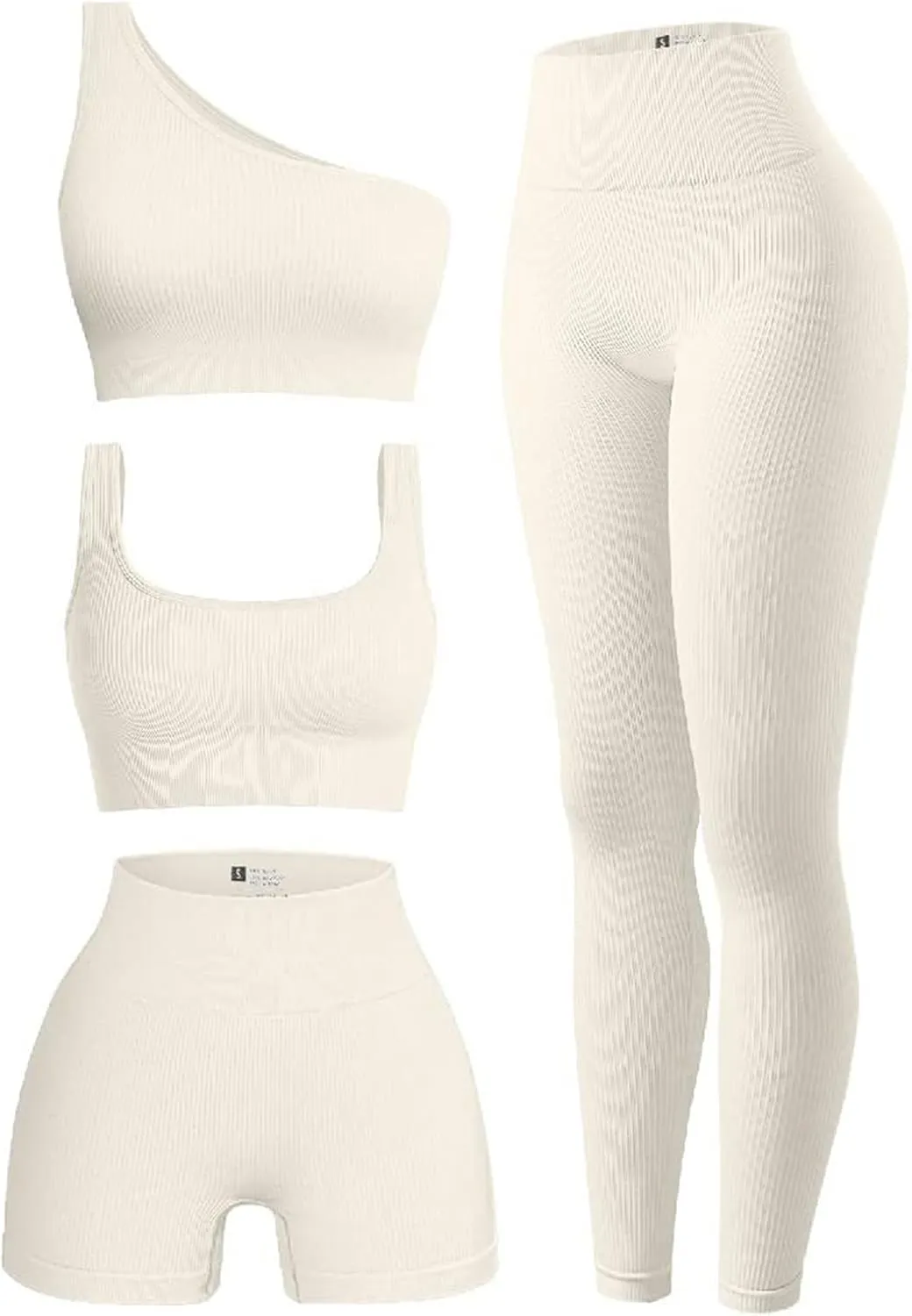 4 Piece Workout Sets For Women Ribbed Leggings Clothes Yoga Sets Active Wear Matching Work Out Sets Gym Pilates Outfits