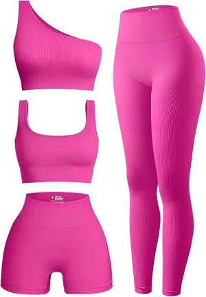 4 Piece Workout Sets For Women Ribbed Leggings Clothes Yoga Sets Active Wear Matching Work Out Sets Gym Pilates Outfits
