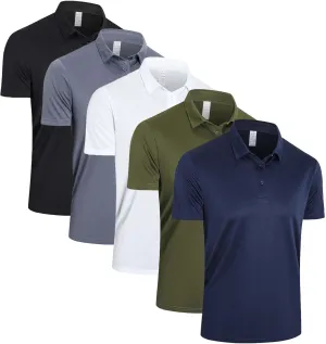 5 Pack Polo Shirts for Men Quick Dry Performance Short Sleeve Golf Moisture Wicking Athletic Collar Tops