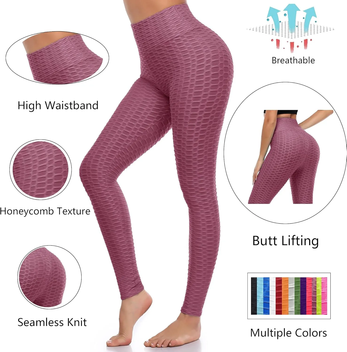 A-Wintage Women's Scrunch Butt Lifting Leggings Stretchy High Waisted Yoga Pants Workout Textured Booty Tights
