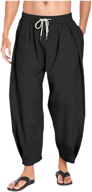 AAPAH Spring Summer Men Linen Harem Pants Streetwear Loose Joggers Causal Male Beach Trousers Yoga