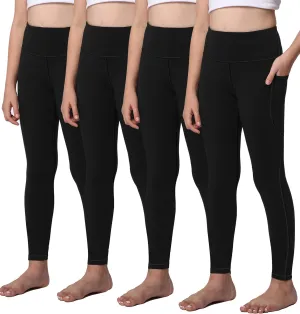 AENLLEY Yoga Active Leggings for Girls with 2 Pockets - Kids Workout Yoga Pants for Athletic (Pack of 2