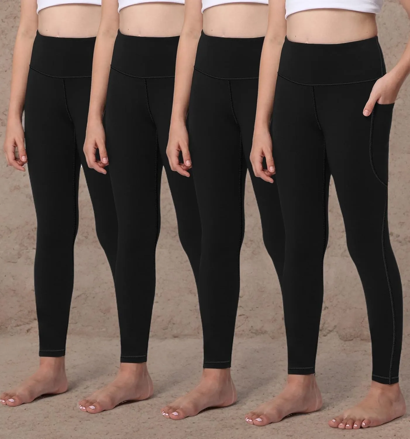 AENLLEY Yoga Active Leggings for Girls with 2 Pockets - Kids Workout Yoga Pants for Athletic (Pack of 2