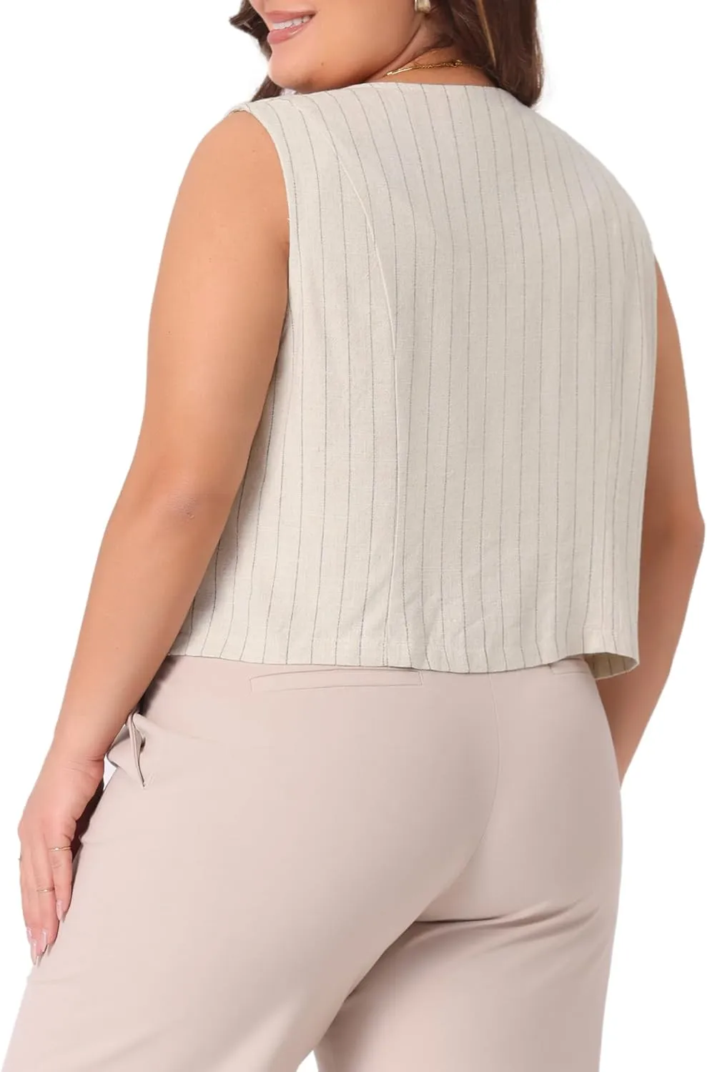 Agnes Orinda Plus Size Linen Vest for Women Sleeveless Button Down V Neck Crop Top Summer Waistcoat Vests