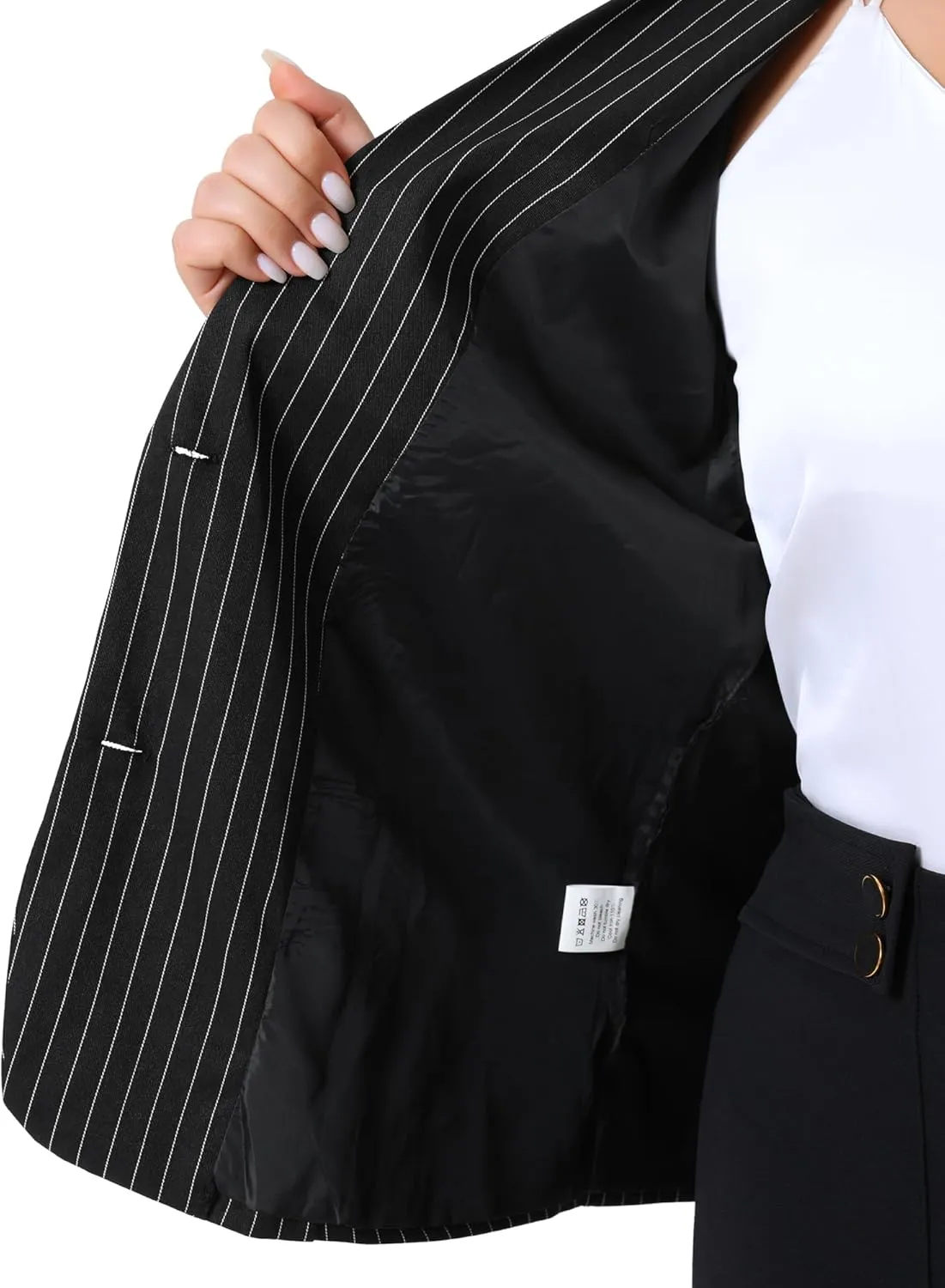 Agnes Orinda Plus Size Sleeveless Blazer Vest for Women Lapel V Neck Stripes Button Up Work Office Suit Vests