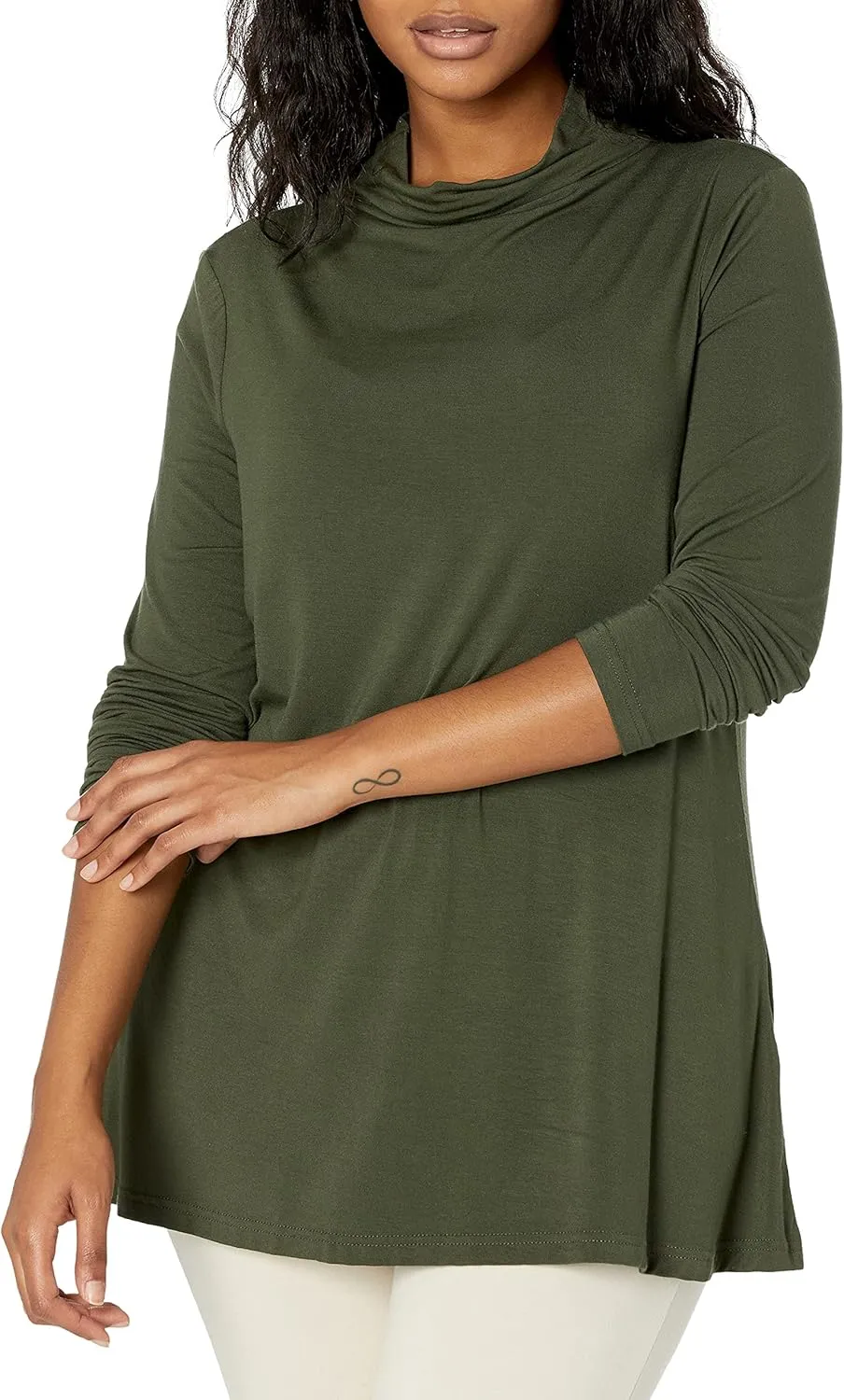 Amazon Essentials Women's Jersey Long-Sleeve Mock Neck Swing Tunic (Previously Daily Ritual)