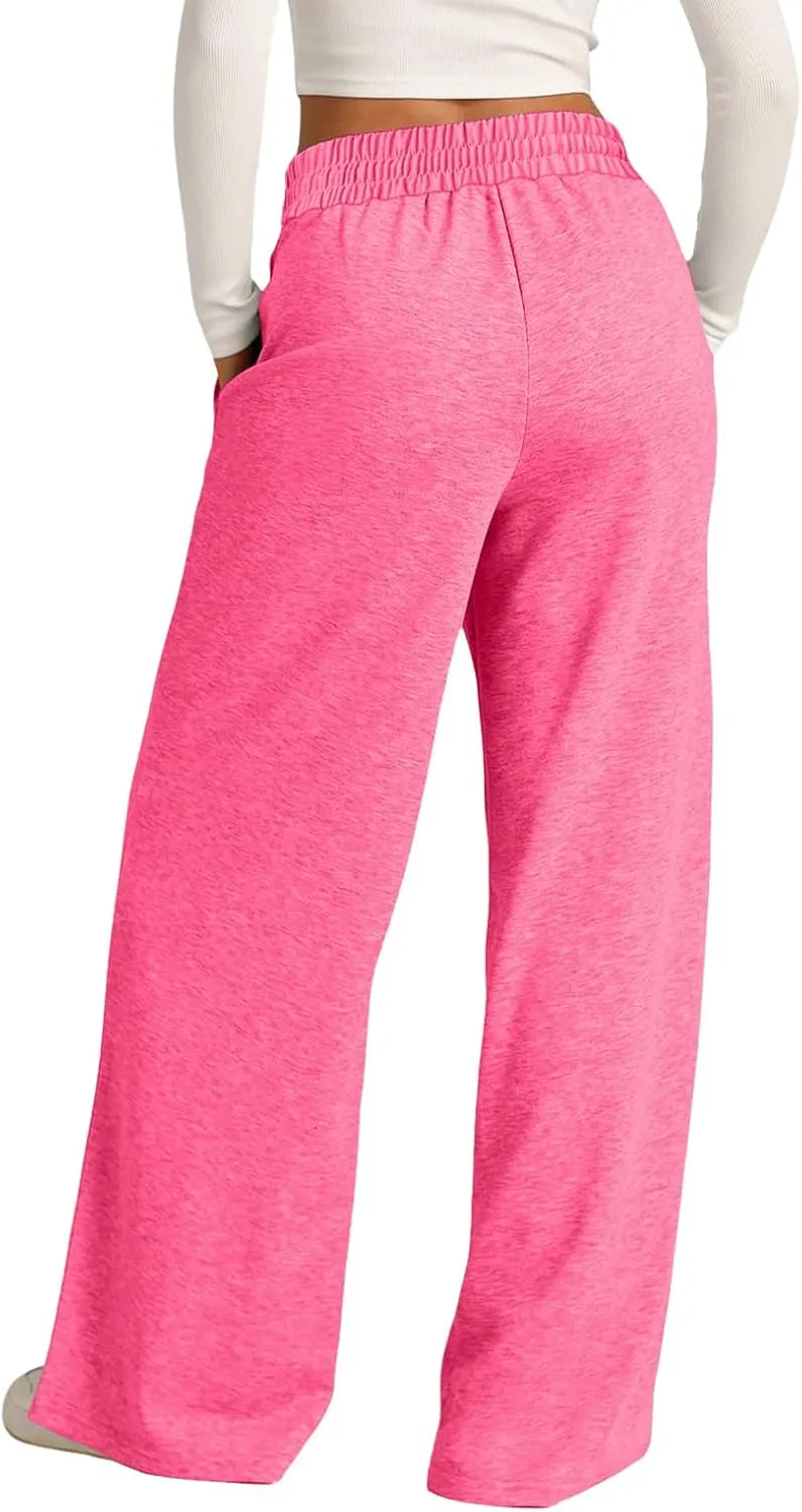 Aniywn Sweatpants Women Baggy Wide Leg Elastic Drawstring Straight Leg Lounge Pants Open Bottom High Waist Joggers Trouser