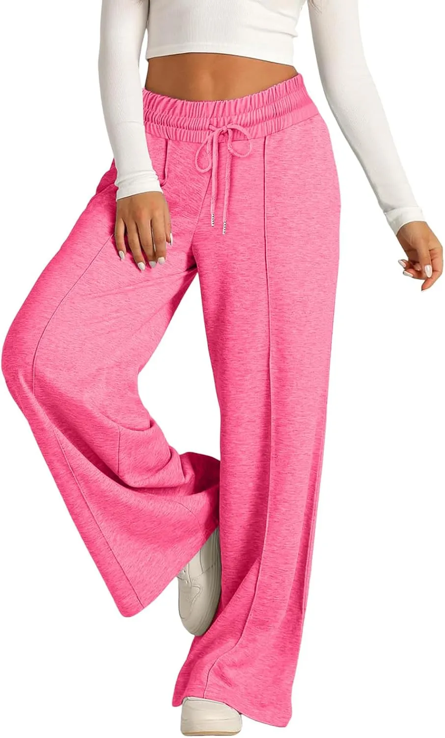 Aniywn Sweatpants Women Baggy Wide Leg Elastic Drawstring Straight Leg Lounge Pants Open Bottom High Waist Joggers Trouser