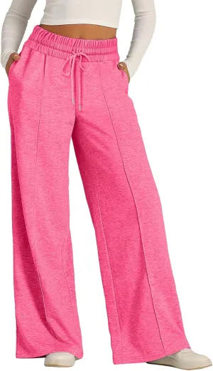 Aniywn Sweatpants Women Baggy Wide Leg Elastic Drawstring Straight Leg Lounge Pants Open Bottom High Waist Joggers Trouser