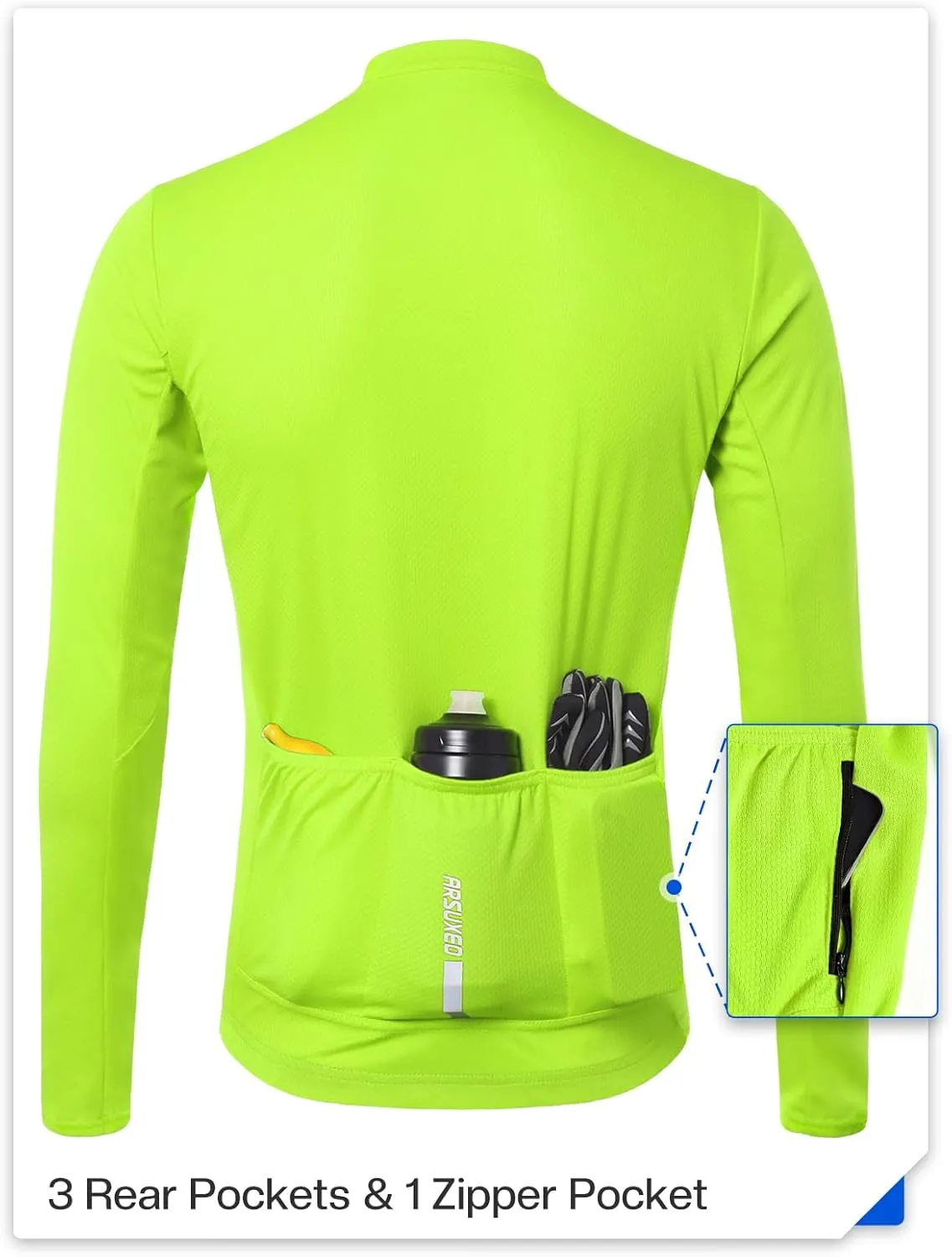 ARSUXEO Men's Cycling Jersey Long Sleeve Slim Fit Bike Jersey Biking Bicycle Cycling Shirt