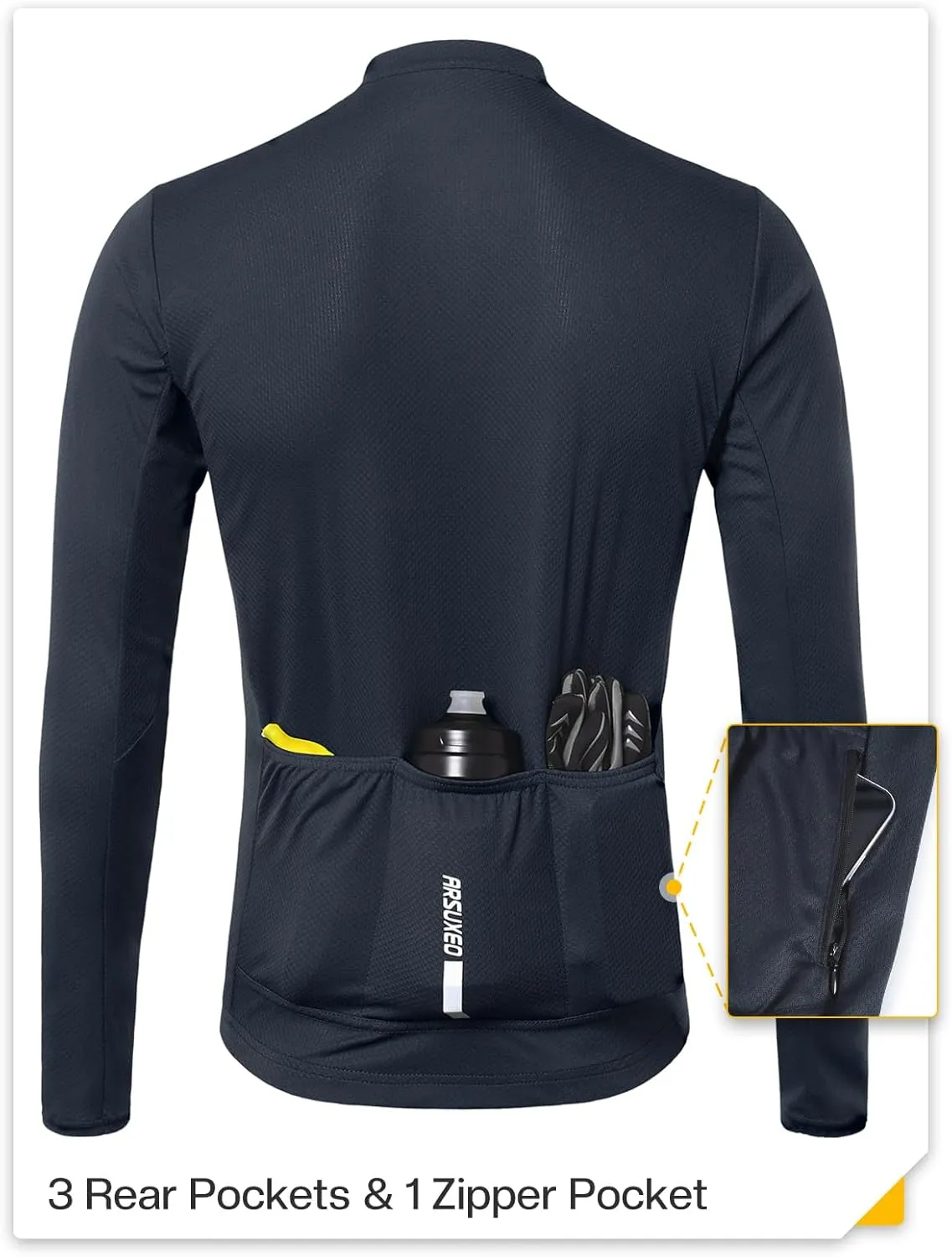 ARSUXEO Men's Cycling Jersey Long Sleeve Slim Fit Bike Jersey Biking Bicycle Cycling Shirt