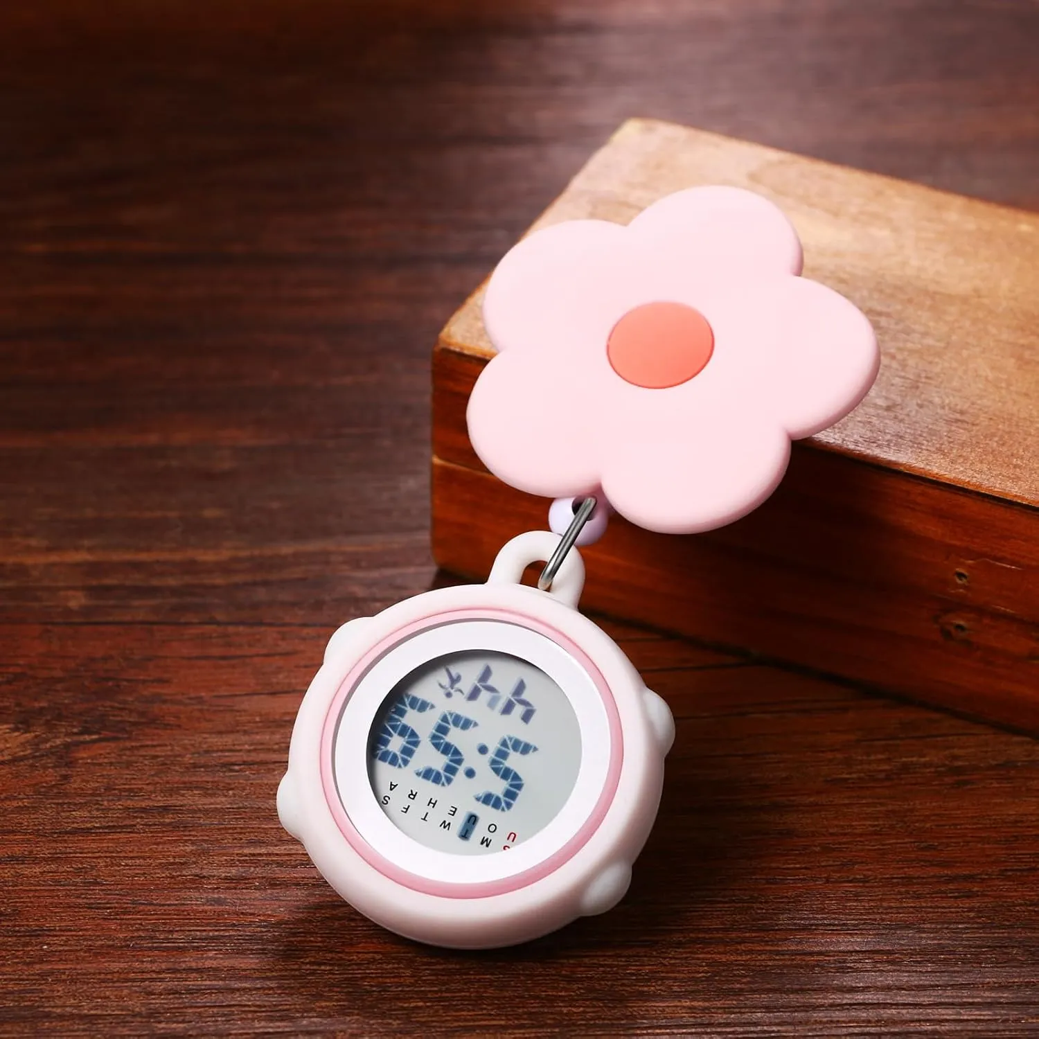Avaner Retractable Nurse Digital Watches: Clip-on Hanging Fob Cute Flower Pattern Lapel Watches for Nurses Doctors with Silicone Cover