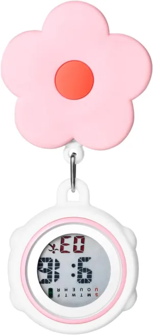 Avaner Retractable Nurse Digital Watches: Clip-on Hanging Fob Cute Flower Pattern Lapel Watches for Nurses Doctors with Silicone Cover