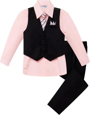 Baby and Big Boy's 4 Piece Pinstripe Vest Suit Set (Size S to 20)