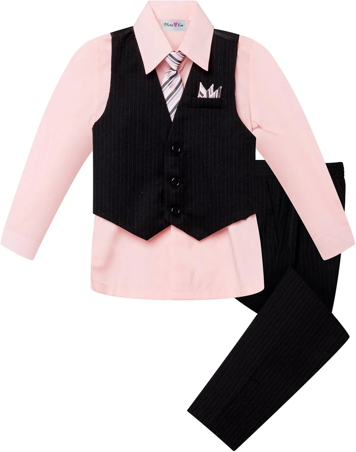 Baby and Big Boy's 4 Piece Pinstripe Vest Suit Set (Size S to 20)