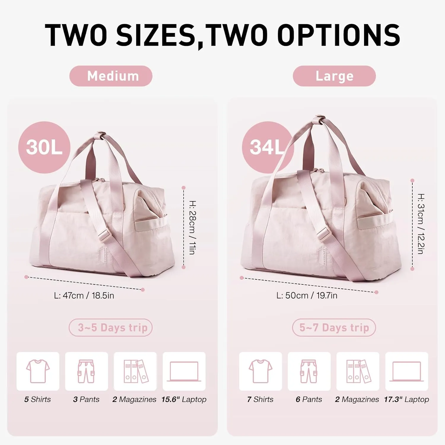 BAGSMART BAGSMART Gym Bag for Women, Carry on Weekender Overnight Bag, Travel Duffel Bags with Trolley Sleeve, Personal Item Travel Bag Tote Bag Workout Dance Bag(Beige-Large)