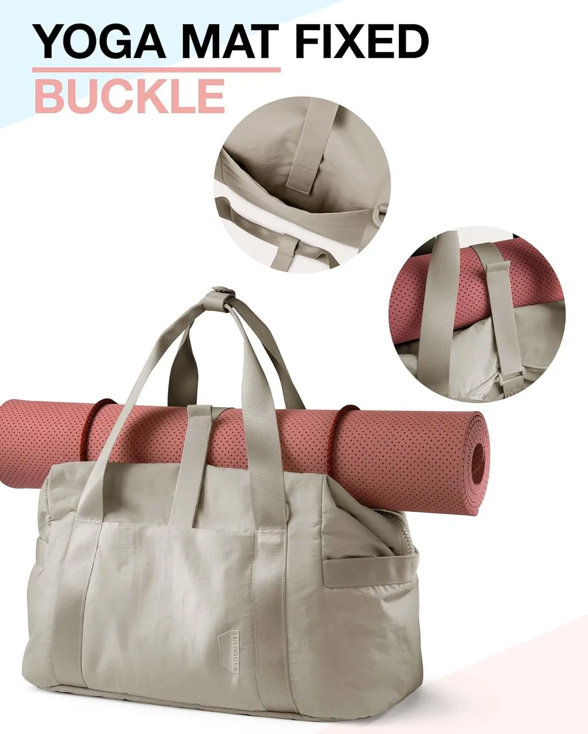 BAGSMART BAGSMART Gym Bag for Women, Carry on Weekender Overnight Bag, Travel Duffel Bags with Trolley Sleeve, Personal Item Travel Bag Tote Bag Workout Dance Bag(Beige-Large)