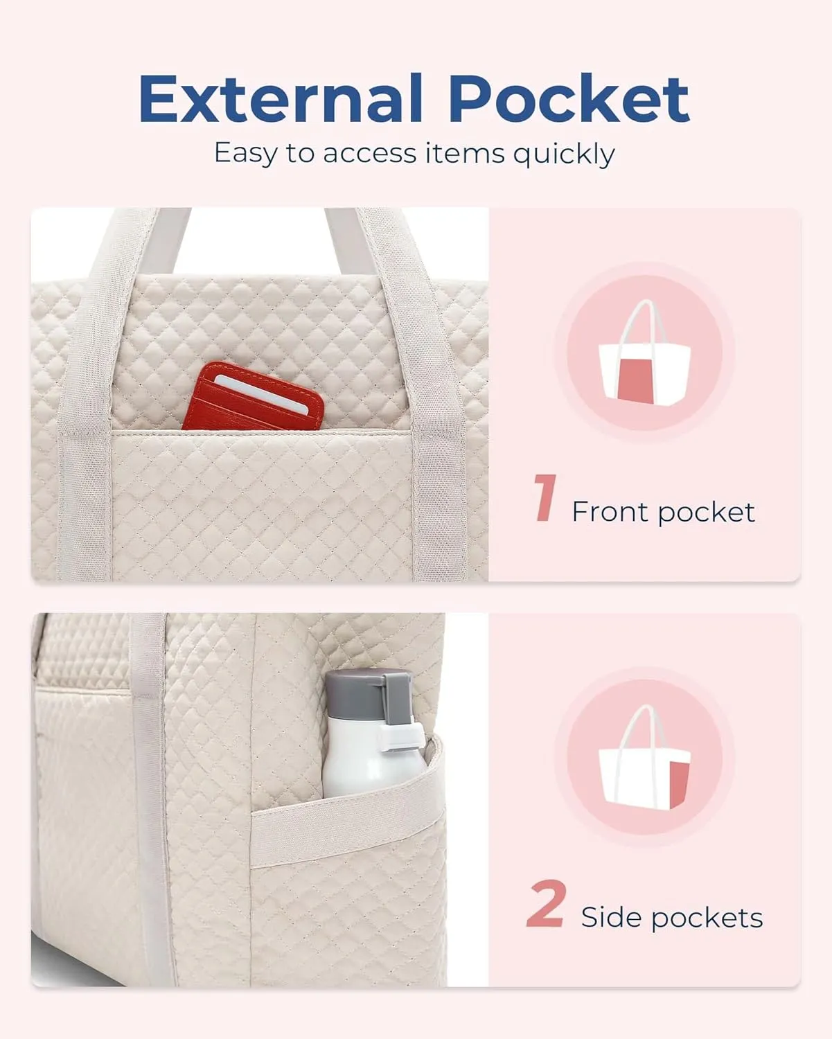 BAGSMART Large Tote Bag For Women, Travel Shoulder Bag Top Handle Handbag with Yoga Mat Buckle for Gym, Work, Travel