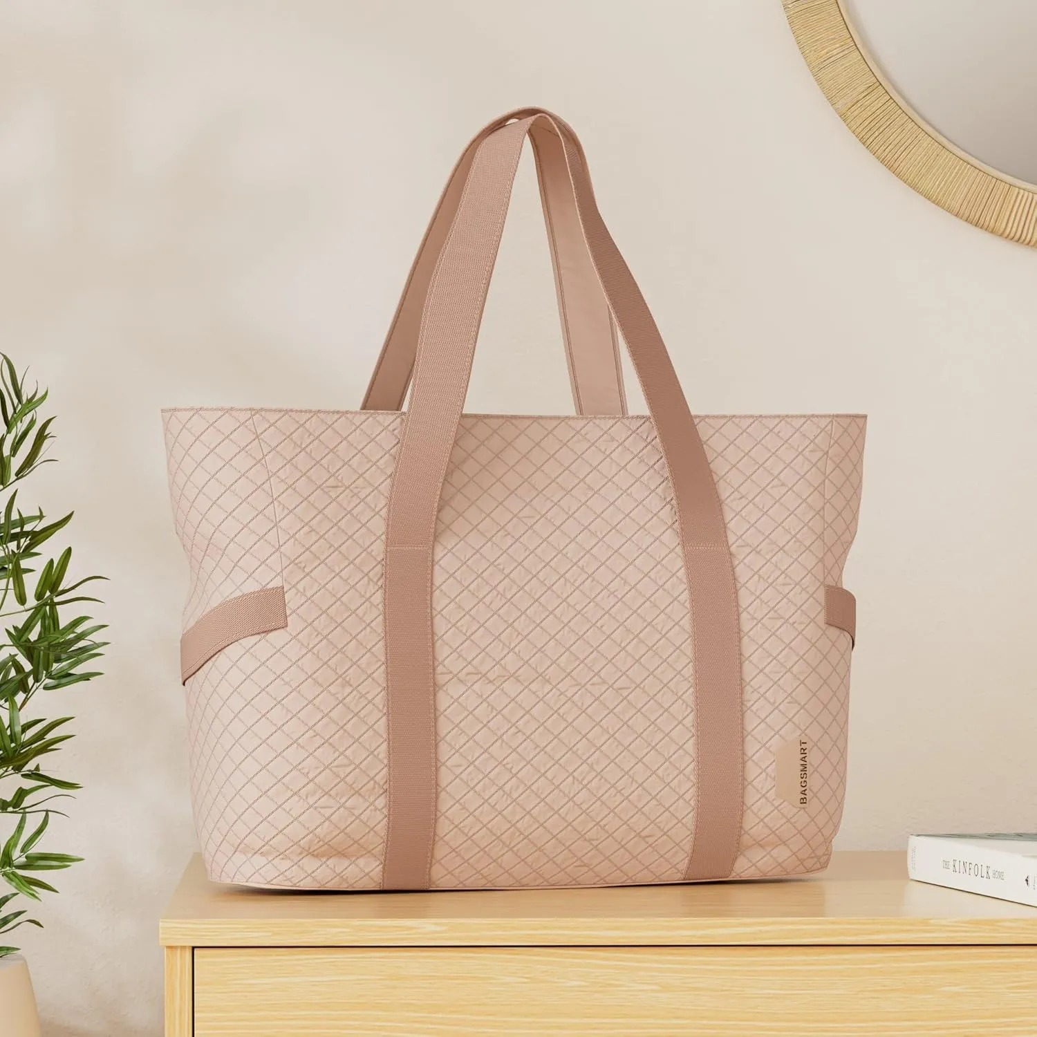BAGSMART Large Tote Bag For Women, Travel Shoulder Bag Top Handle Handbag with Yoga Mat Buckle for Gym, Work, Travel