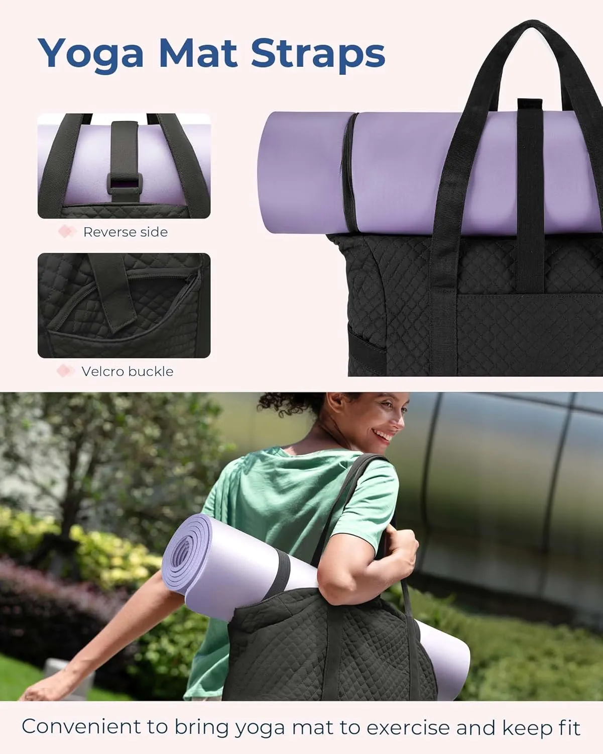 BAGSMART Large Tote Bag For Women, Travel Shoulder Bag Top Handle Handbag with Yoga Mat Buckle for Gym, Work, Travel