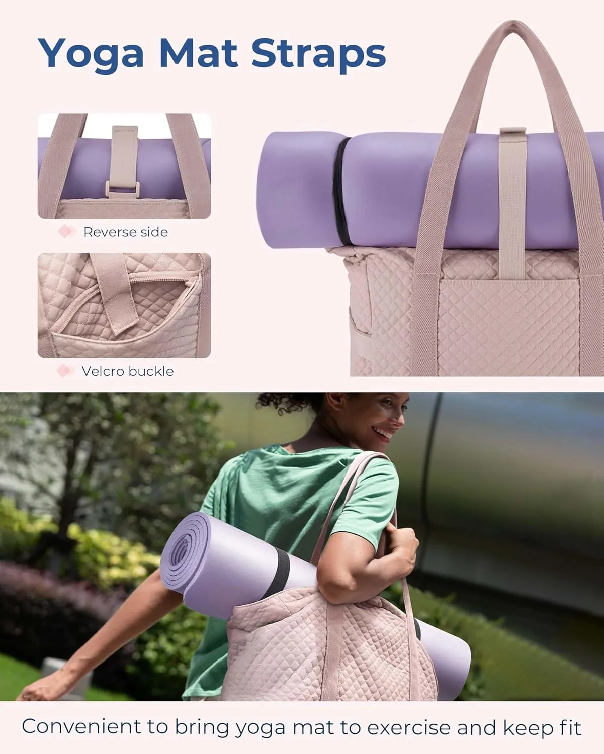 BAGSMART Large Tote Bag For Women, Travel Shoulder Bag Top Handle Handbag with Yoga Mat Buckle for Gym, Work, Travel