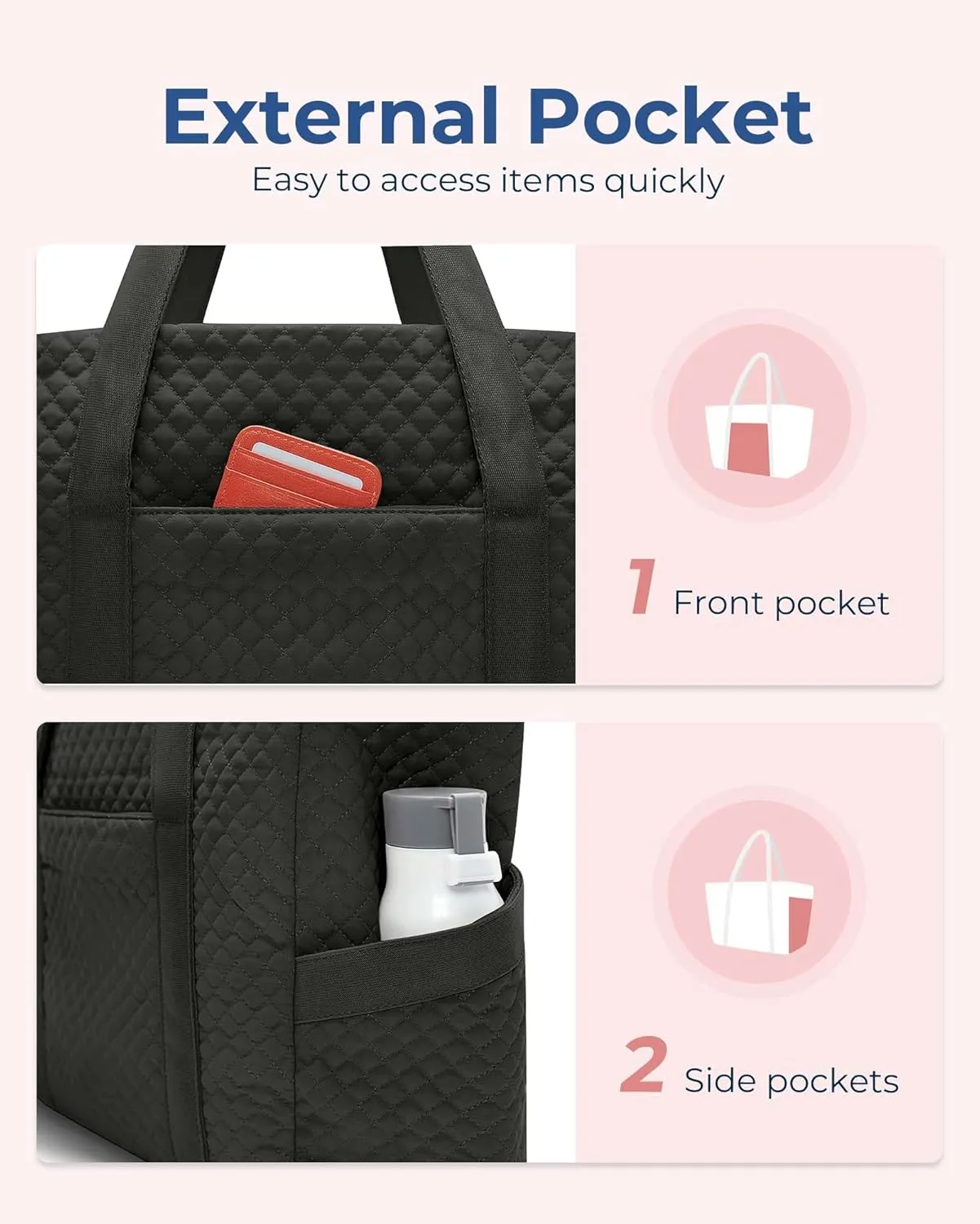 BAGSMART Large Tote Bag For Women, Travel Shoulder Bag Top Handle Handbag with Yoga Mat Buckle for Gym, Work, Travel