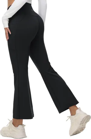 baleaf Women's Petite Flare Leggings Tummy Control Crossover High Waisted Yoga Pants with Pockets Work Casual 27"