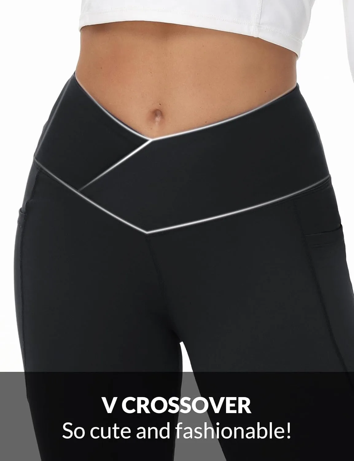 baleaf Women's Petite Flare Leggings Tummy Control Crossover High Waisted Yoga Pants with Pockets Work Casual 27"