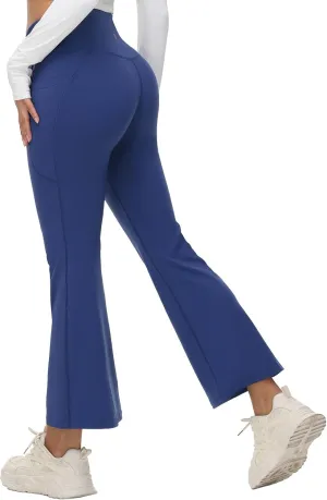 baleaf Women's Petite Flare Leggings Tummy Control Crossover High Waisted Yoga Pants with Pockets Work Casual 27"