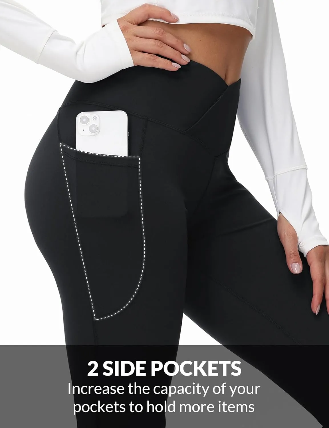 baleaf Women's Petite Flare Leggings Tummy Control Crossover High Waisted Yoga Pants with Pockets Work Casual 27"