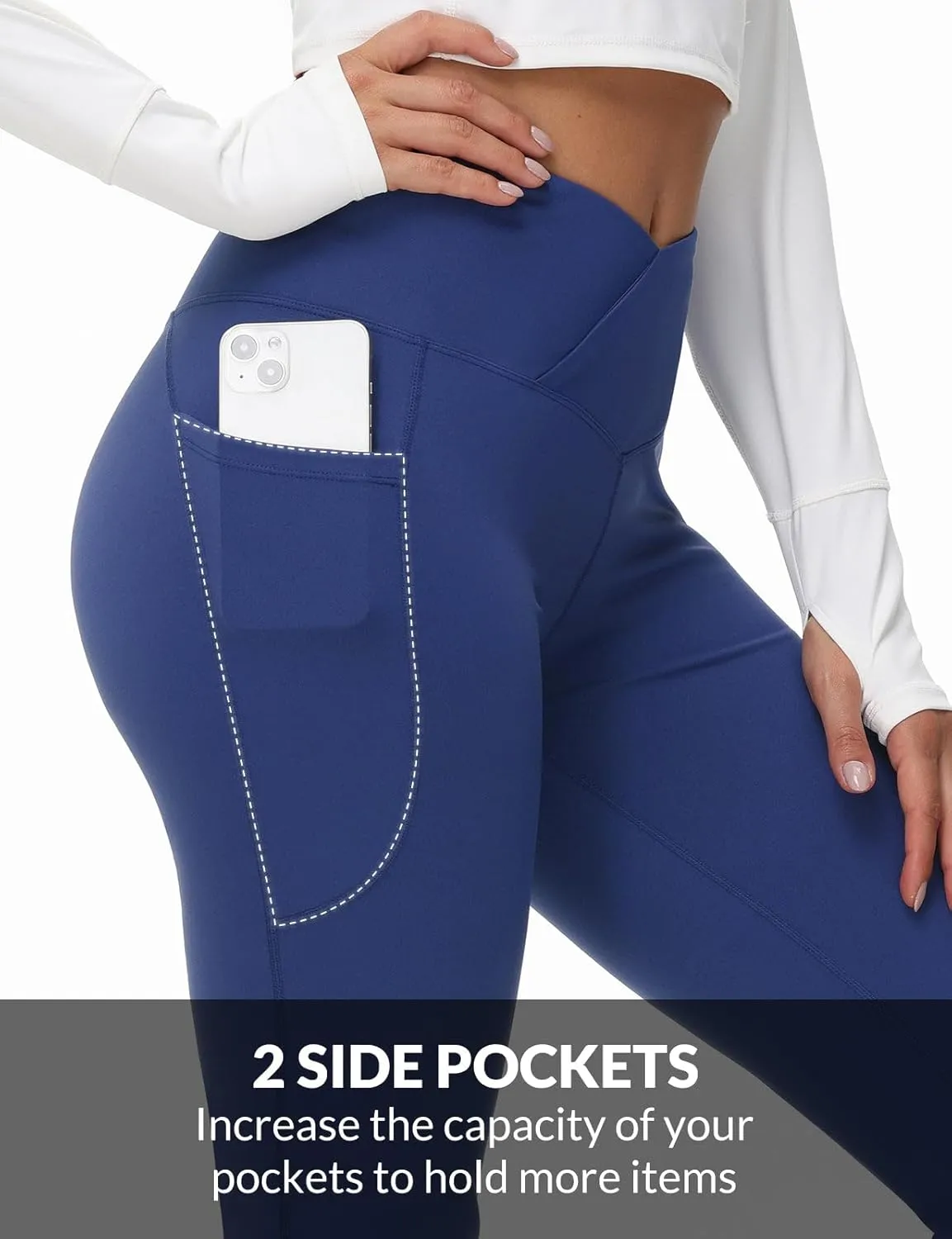 baleaf Women's Petite Flare Leggings Tummy Control Crossover High Waisted Yoga Pants with Pockets Work Casual 27"