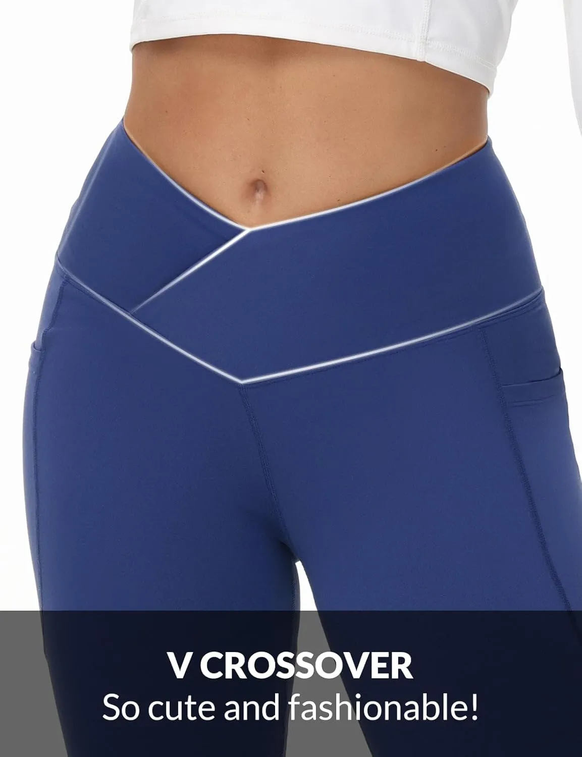 baleaf Women's Petite Flare Leggings Tummy Control Crossover High Waisted Yoga Pants with Pockets Work Casual 27"