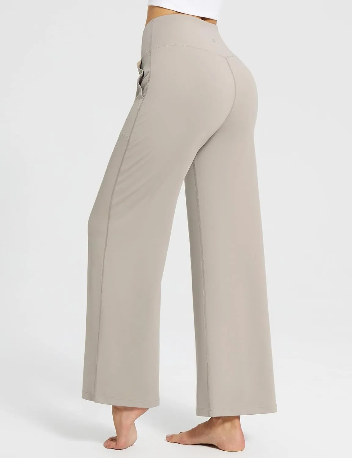 baleaf Womens Wide Leg Dress Pants Stretch High Waist Yoga Pants Casual Slacks Pockets Pull On Travel Petite Plus Size