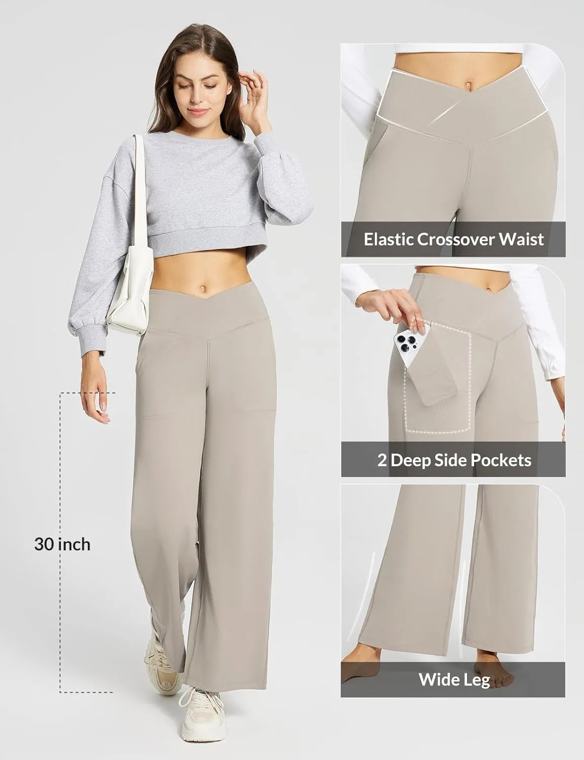 baleaf Womens Wide Leg Dress Pants Stretch High Waist Yoga Pants Casual Slacks Pockets Pull On Travel Petite Plus Size