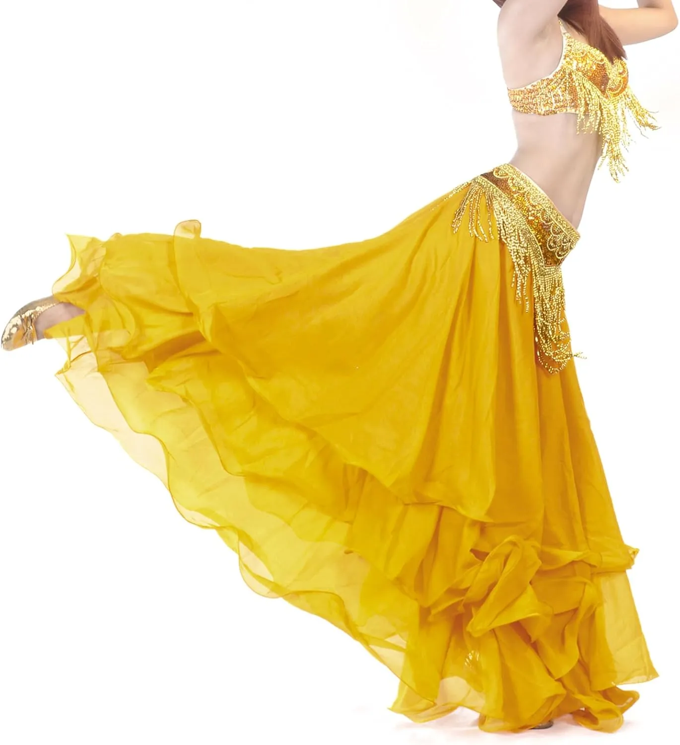 Belly Dance Skirt Halloween Tribal Chiffon Tiered Maxi Full Skirt 37.8 Inch Length