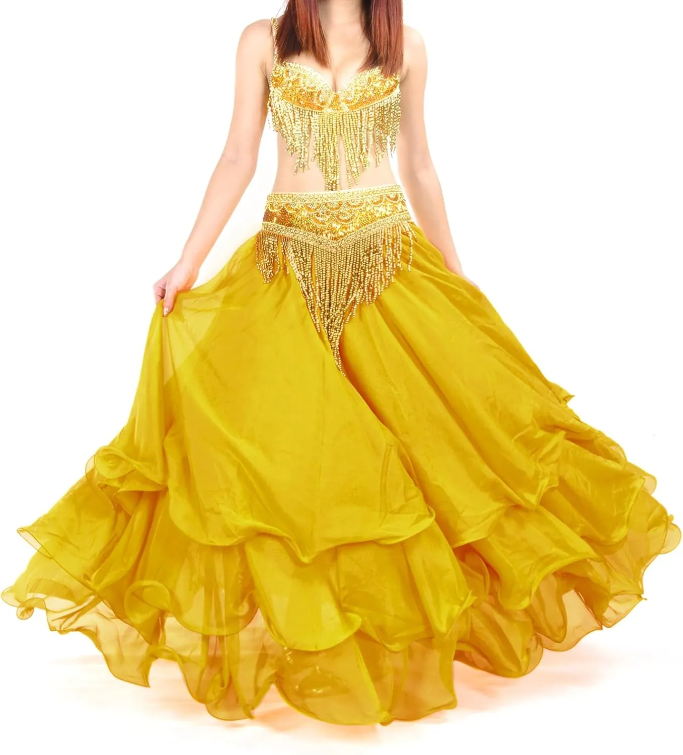 Belly Dance Skirt Halloween Tribal Chiffon Tiered Maxi Full Skirt 37.8 Inch Length