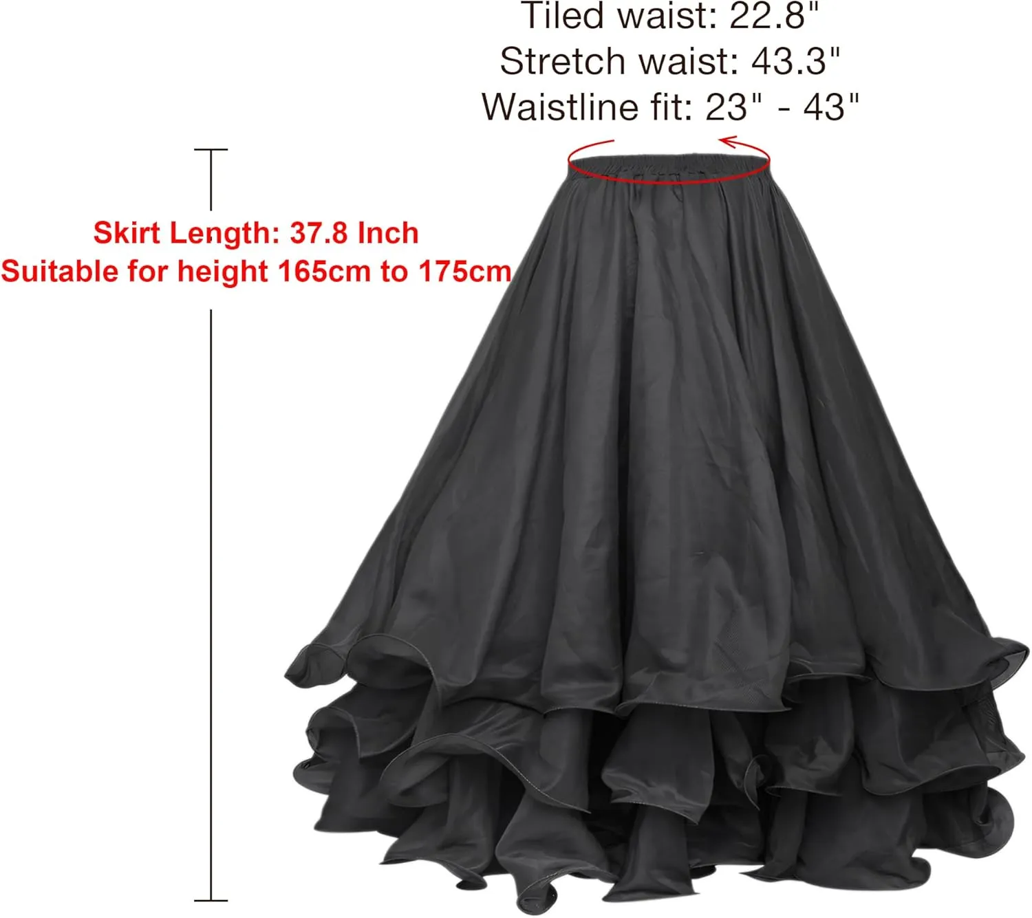 Belly Dance Skirt Halloween Tribal Chiffon Tiered Maxi Full Skirt 37.8 Inch Length