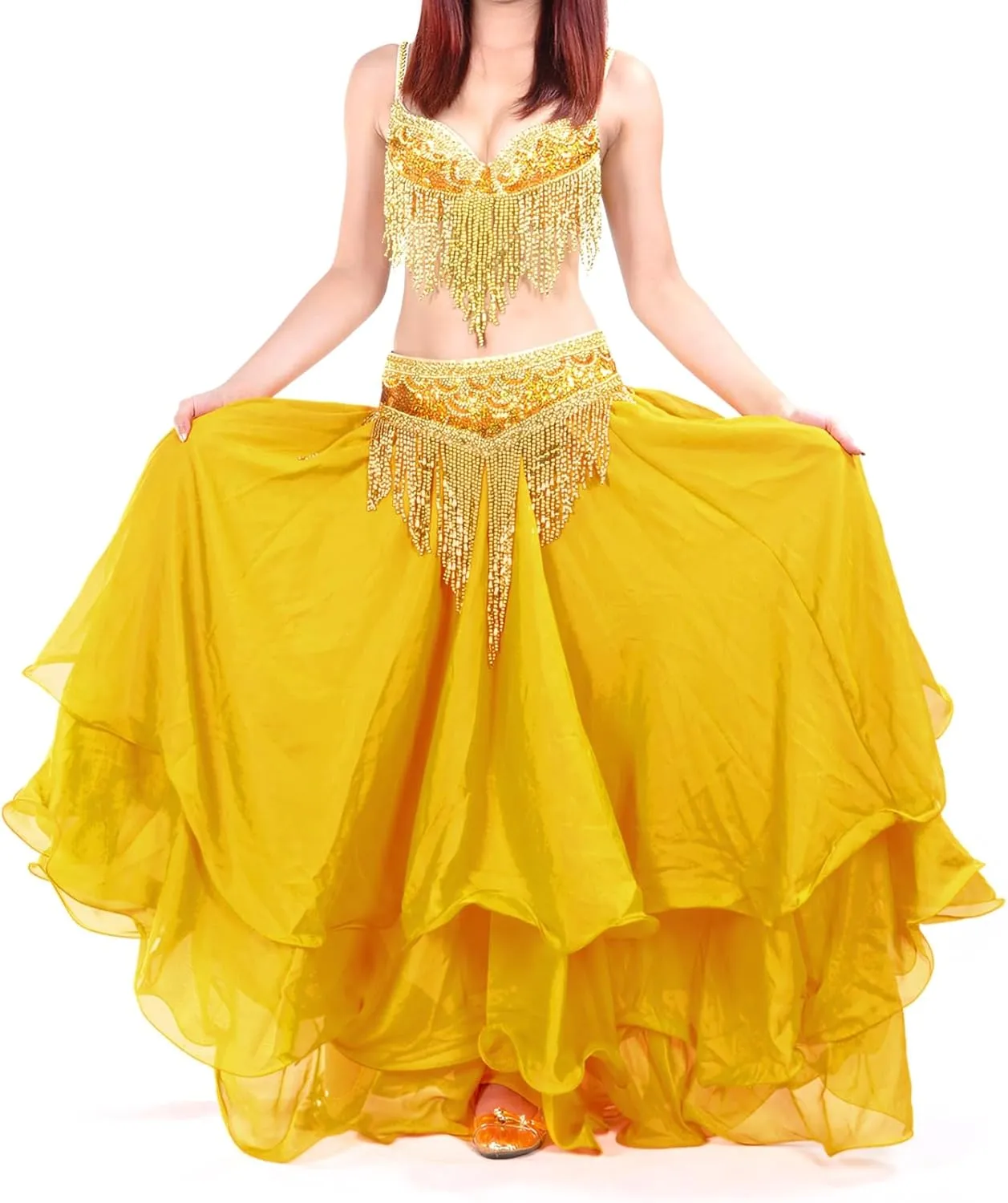 Belly Dance Skirt Halloween Tribal Chiffon Tiered Maxi Full Skirt 37.8 Inch Length