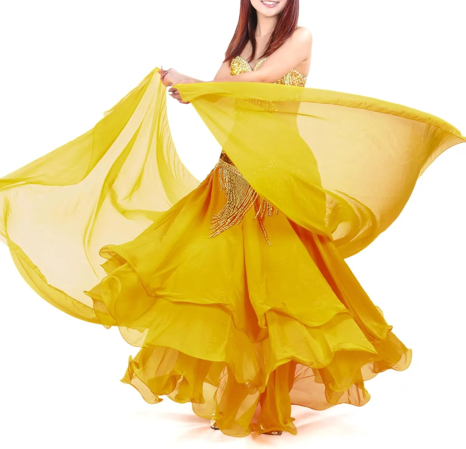 Belly Dance Skirt Halloween Tribal Chiffon Tiered Maxi Full Skirt 37.8 Inch Length