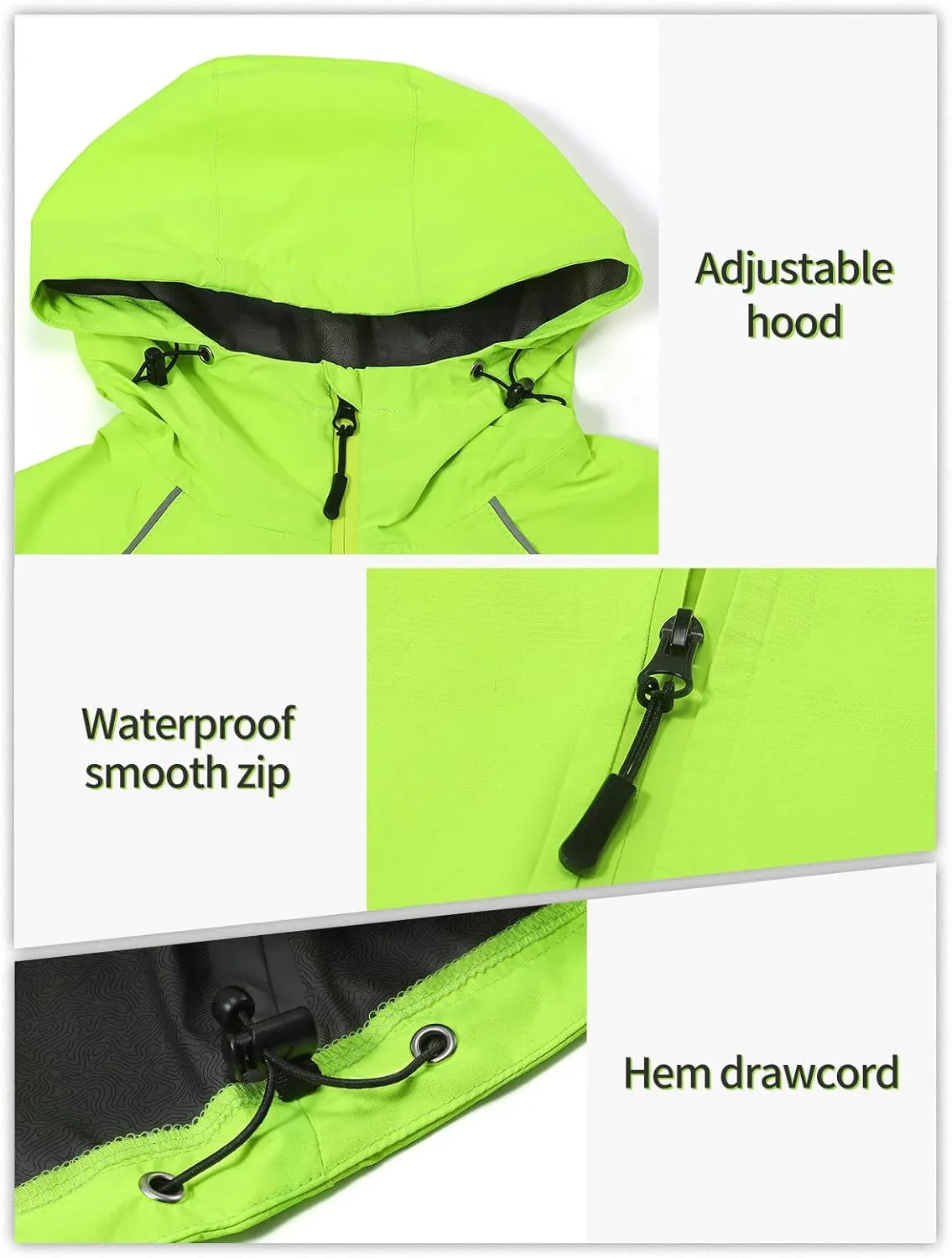 BERGRISAR Men's Cycling Rain Jacket Waterproof Cycling Windbreaker Bike Bicycle Jacket Running Hood Rain Coat