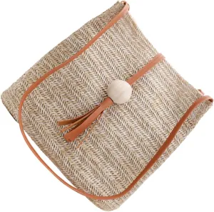 BESTYASH 1Pc Summer Straw Woven Bucket Bag Tote for Women Portable Beach Tote Bag Brown Stylish and Versatile Straw Tote for Summer Outings